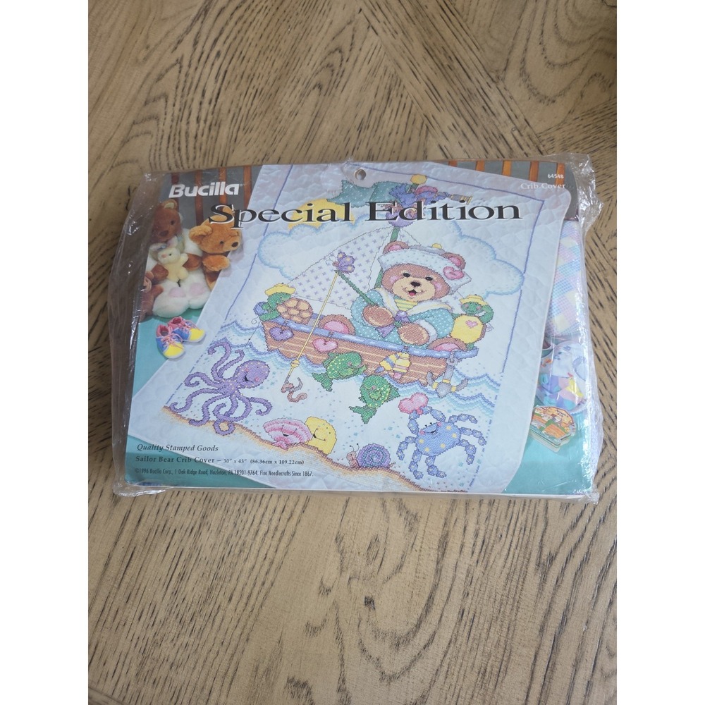 Bucilla Special Edition Sailor Bear Crib Cover Stamped Cross Stitch 30" x 43"